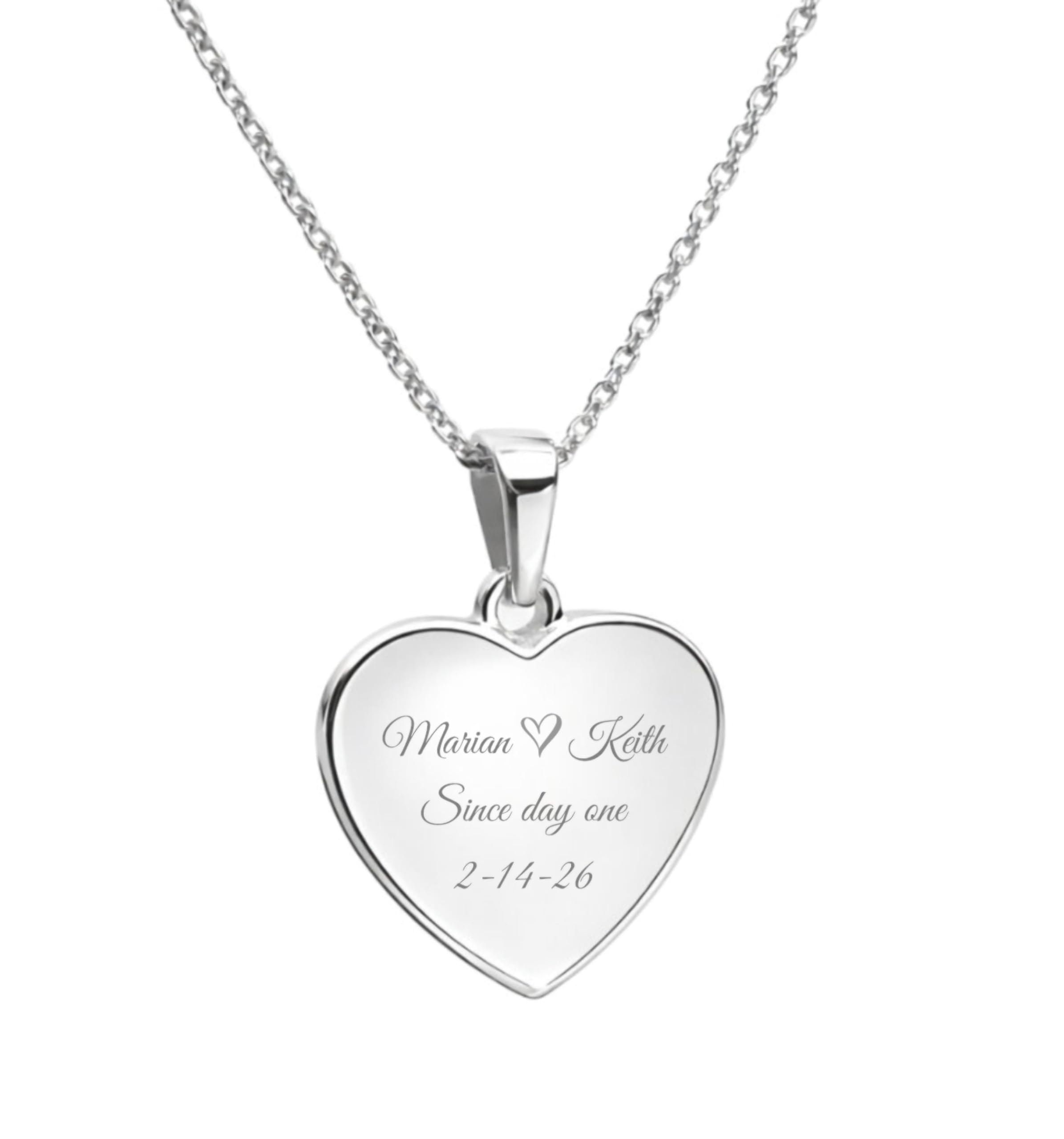 Personalized Silver Heart Necklace Pendant Custom Engraved Free - Romantic Keepsake Gift With Free Engraving - Ships From USA