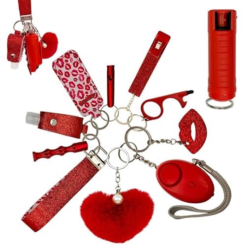 Auxu Keychain Set for Women and Girls Includes Wristlet, Pom