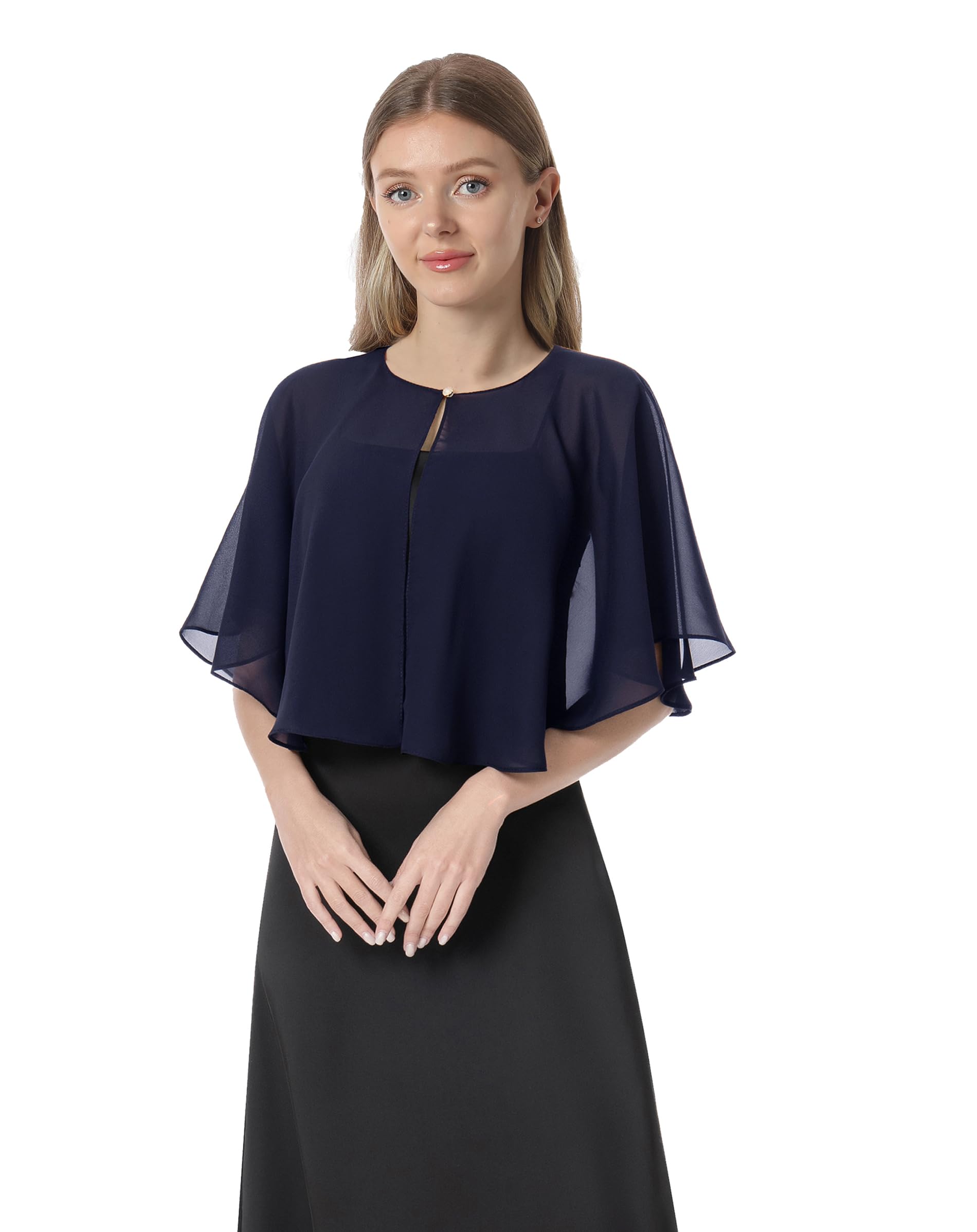 Soft Capelets capes Shawls and Wraps for Dress Chiffon Shrug Wedding Cape Cover Up, Navy, One Size