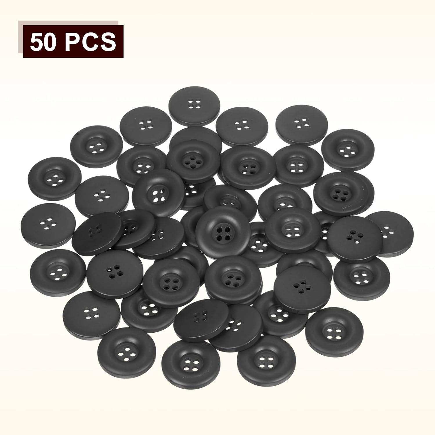 HARFINGTON 50pcs Sewing Button 30mm (1-3/16 Inch) 4 Holes Resin Thickened Round Crafting Replacement Buttons for Clothing DIY Crafts Decoration, Black