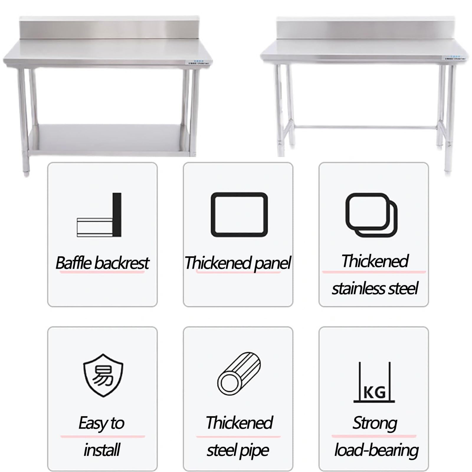 Table De Gril En Acier Inoxydable Avec Étagère Inférieure, Table De Préparation En Acier Inoxydable, Étagères Pour Équipement Support De Table Pour Buanderie Pour Cuisine De Restaurant Commercial(120*