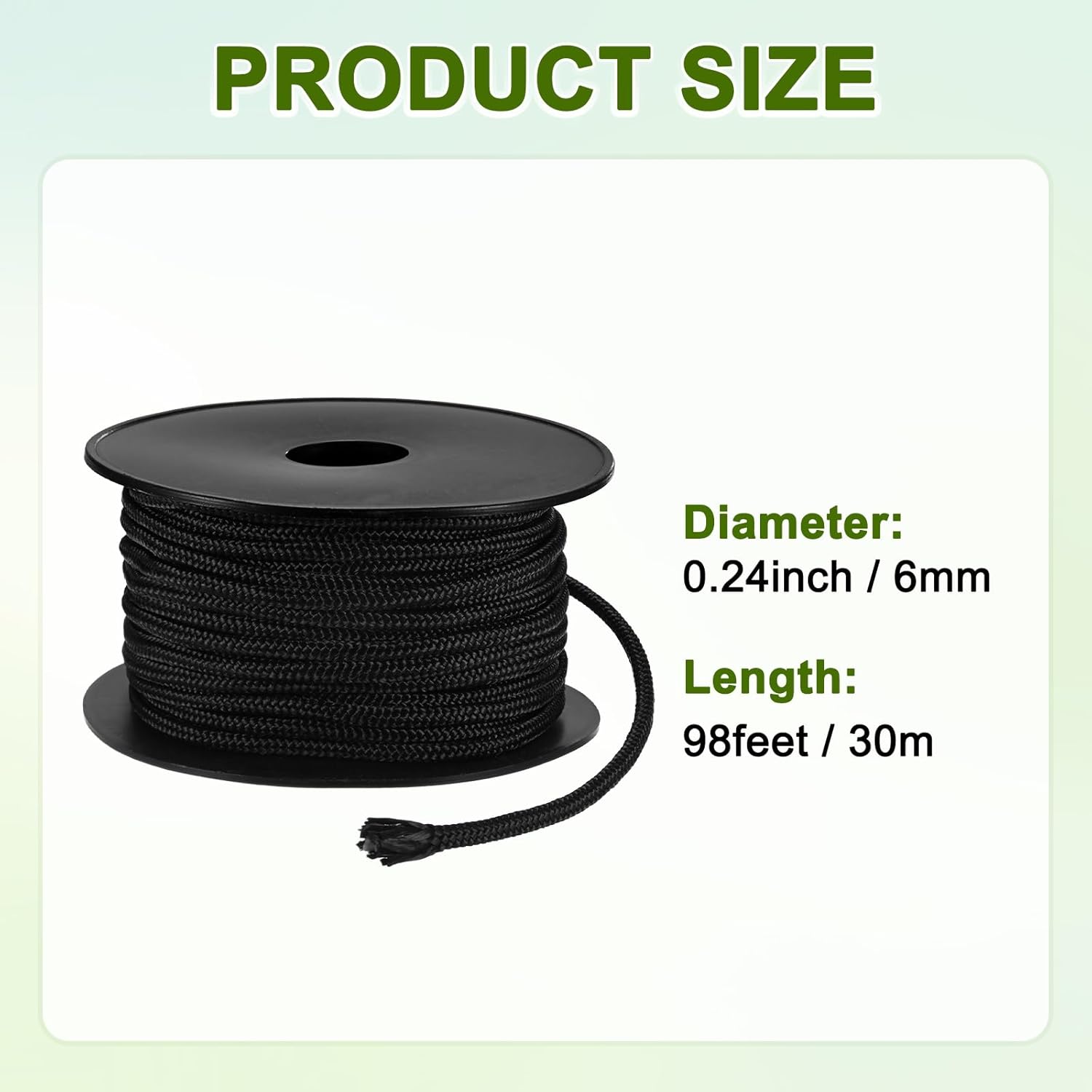 M METERXITY Recoil Starter Rope Pull Cord 6mm 30m Pull Starter Rope Nylon Pull Cord Pull Starter Rope for Mower/Chain Saw/Trimmer/Brush Cutter [Black]