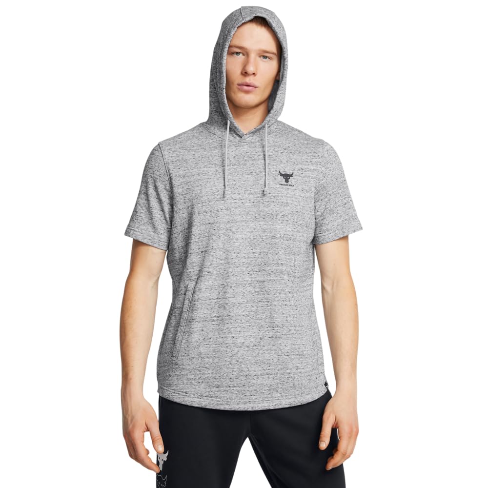 Under Armour mens Project Rock Payoff Short Sleeve Terry Hoodie, (011) Mod Gray Medium Heather / / Black, L