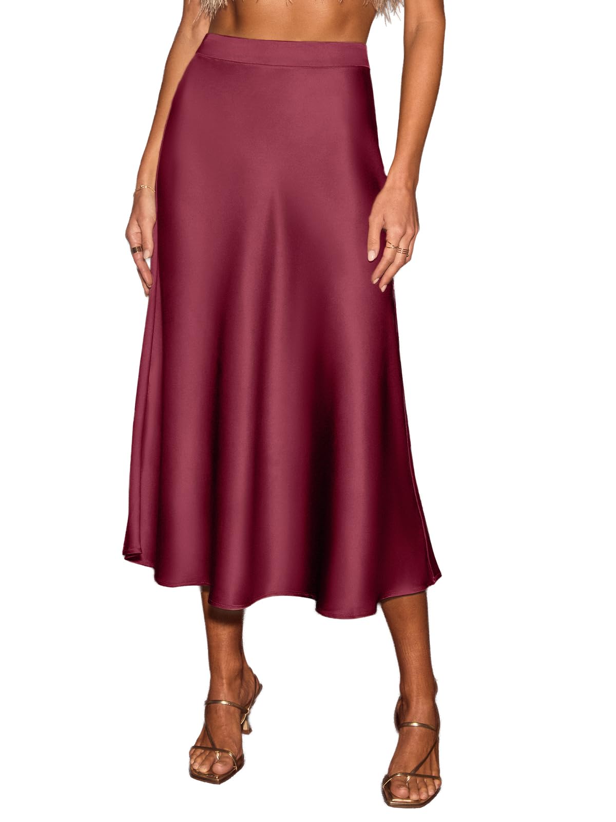 CUPSHE Damska satynowa spódnica midi, elegancka, linia A, wysoka talia, lekka spódnica syrenki do pracy, na wieczór, odzież na co dzień