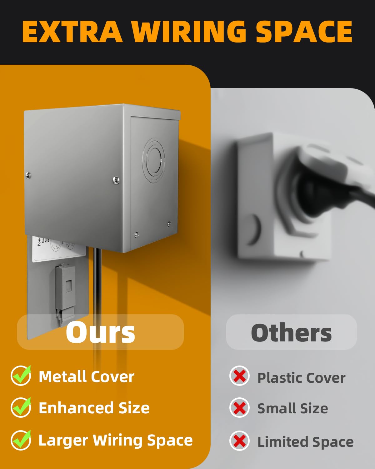 50 Amp Generator Inlet Box, NEMA SS2-50P Power Inlet Box for 3-Prong Generator Cord, 125/250V, 6250/12500W, 50A Generator Plug Weatherproof Outdoor Use