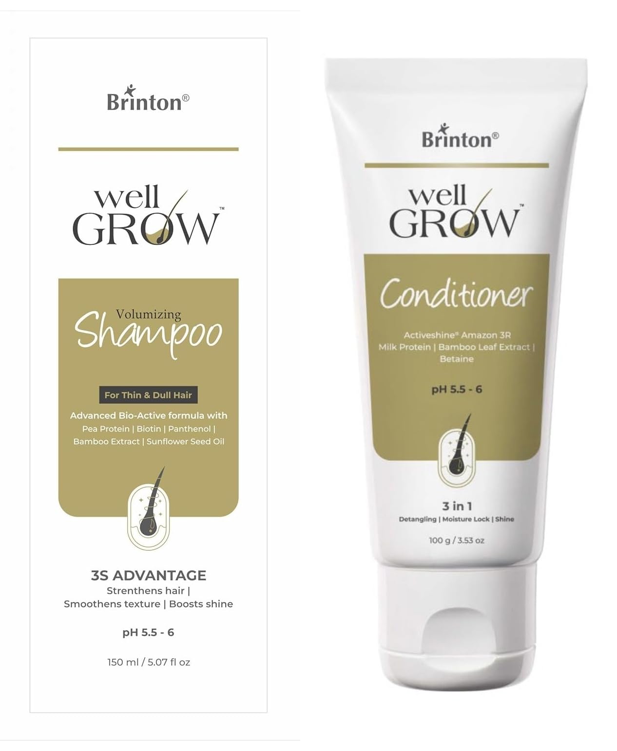 Brinton Wellgrow Volumizing Shampoo, 150ml & Wellgrow Hair Conditioner for Smooth & Strong Hair, 100g-picture-33