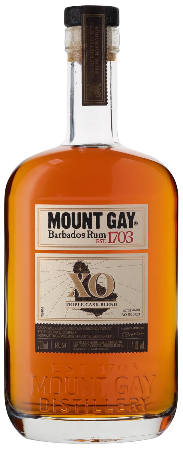 Mount Gay XO mit 43% vol. (1 x 0,7l) | Karibischer Extra Old Rum von der Insel Barbados | Vollmundiger Blend aus bis zu 17 Jahre lang gereiften Rumsorten