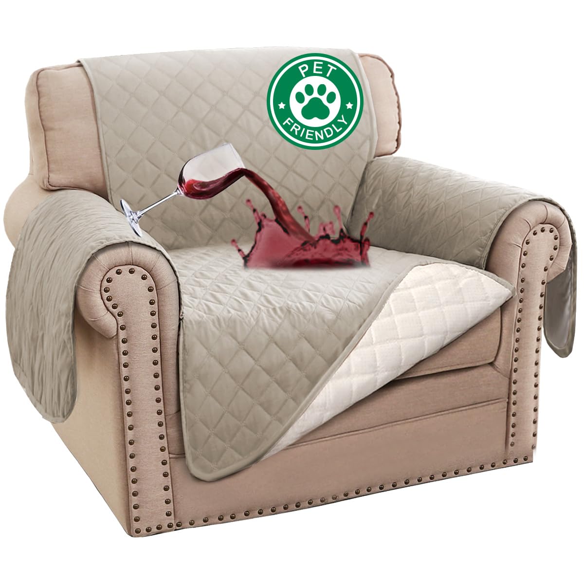 BellaHills Sofa Cover 100% Waterproof Sofa Covers 1 Seater Armchair Covers Triple Non-Slip Sofa Slipcovers for 1 Cushion Chair Washable Sofa Protector for Kids/Pets (Chair 23",Pale Oak)
