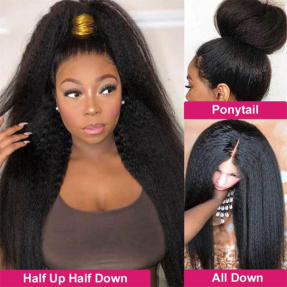Bele 13x6 HD Transparent Lace Front Wigs Human Hair 200% Density 22 inch Brazilian Kinky Straight Human Hair Wig Yaki Straight Lace Front Wigs for Black Women Pre Plucked with Baby Hair Natural Color - Image 4