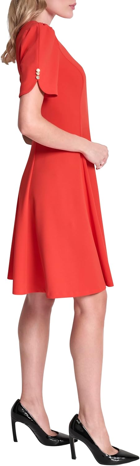 DKNY Womens Button Short Sleeve Fit and Flare Dress - Image 3