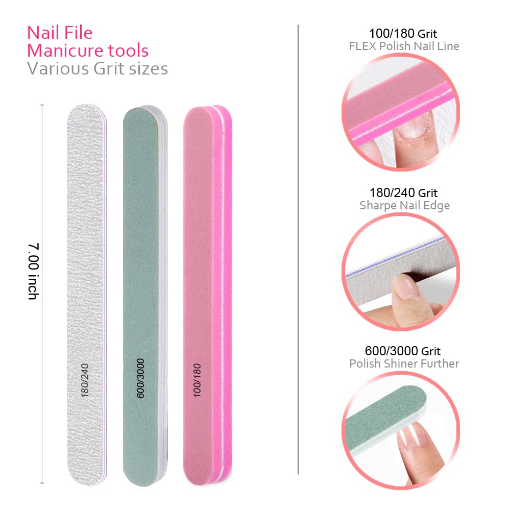 Kit de herramientas de removedor de esmalte de uñas de gel de acetona acrílico conjuntos de herramientas, con clips de uñas, toallitas, cortador, bomba, lima de brillo de búfer de uñas, cepillo