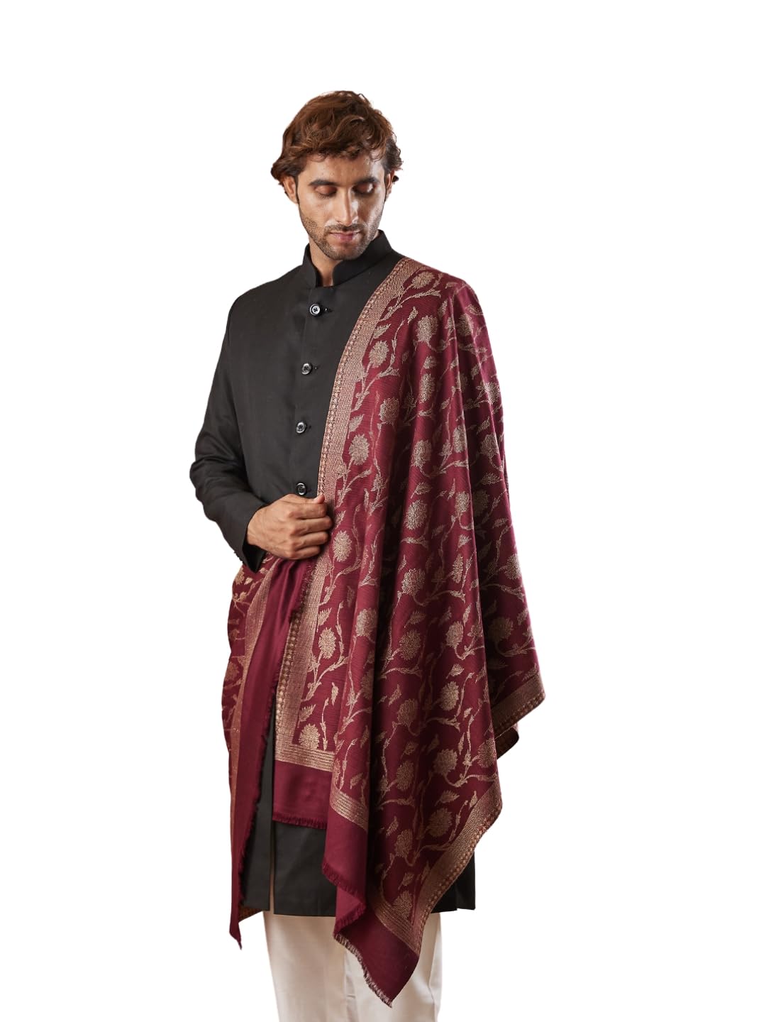 pashmoda Men Kaani Stole, Authentic Kashmiri Luxury Pashmina Style Shawl, Stole, Small Size Gents Lohi, Size 28x80 Inches.-picture-30