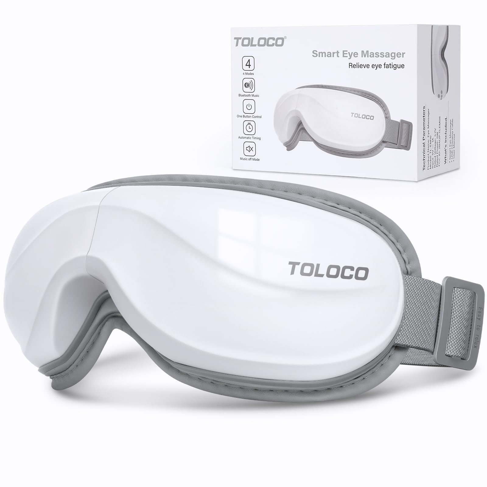 TOLOCOEye Massager with Heat, Heated Eye Mask with Bluetooth Music for Migraines, Face Massager for Relax and Improve Sleep, Reduce Eye Strain, Relaxation Gifts for Women/Men, Birthday, Wedding Gifts