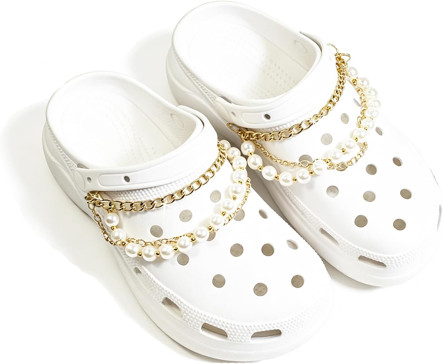 Pearl Shoe Chain Charms Cute Croc Shoe Decor Accessories 2 Pieces DIY Bling Metal Chains Acrylic Elegant Party Favors Birthday Gifts Clog Sandals Casual Shoes Decor for Women