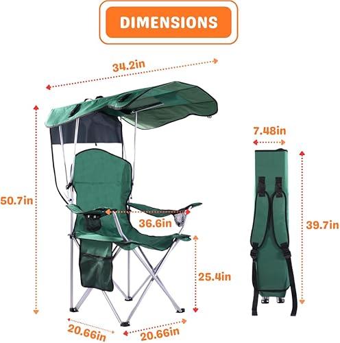 Miniatura 9 de CozyBox - Silla portátil con toldo de sombra, sillas de playa para adultos, toldo, asiento de campamento y sillas plegables para exteriores, sillas