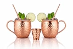 BOLD & DIVINE Moscow Mule Copper Mugs - Set of 2, 100% HANDCRAFTED - Food Safe Pure Copper Solid Mugs - 16 oz Gift Set with Premium Quality Cocktail Straws & Shot Glass!