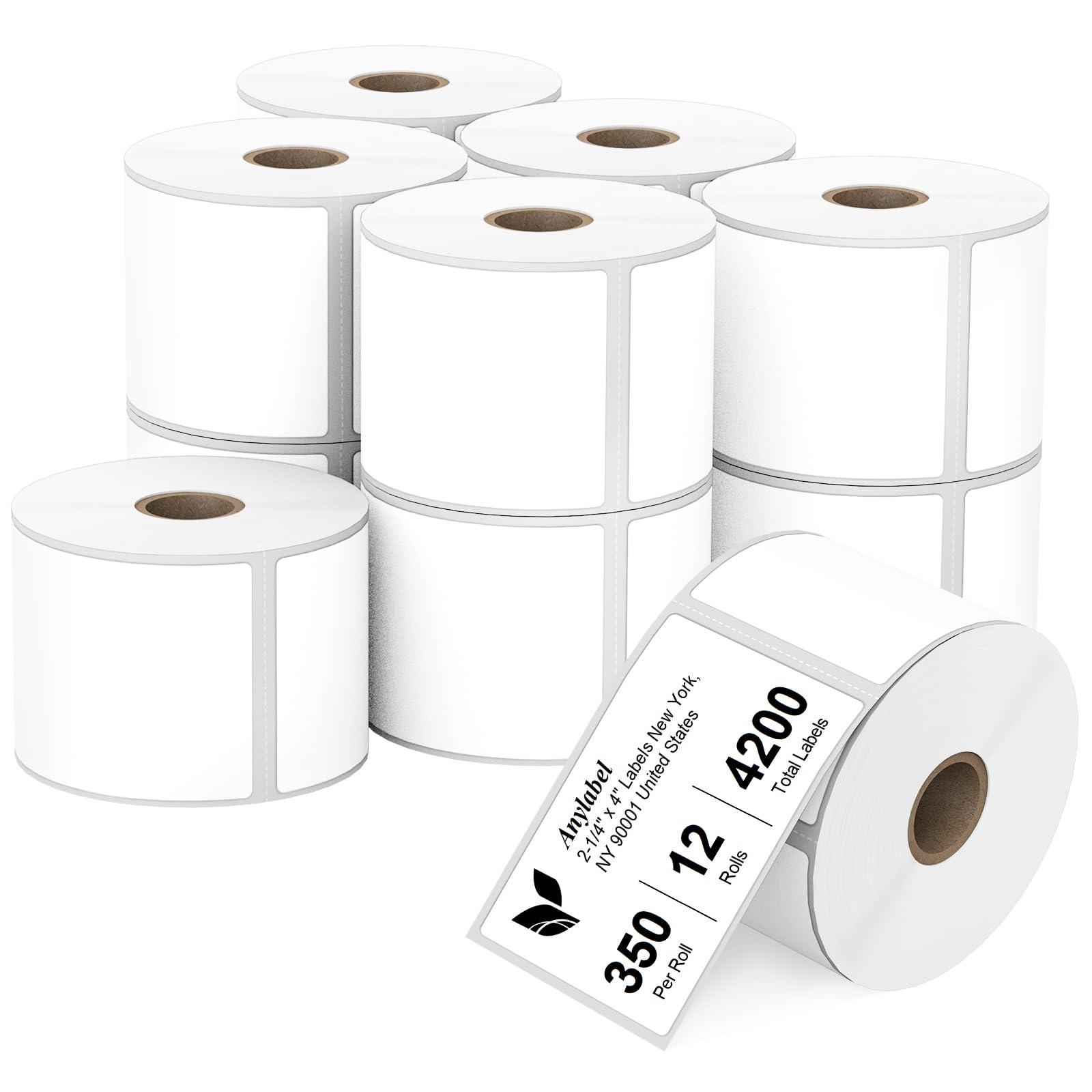 Compatible 2-1/4" x 4" Direct Thermal Labels Replacement for Barcodes Postage Address Shipping Compatible with Rollo &amp; Zebra Desktop Printers Adhesive &amp; Perforated (12 Rolls, 350 Labels/Roll)