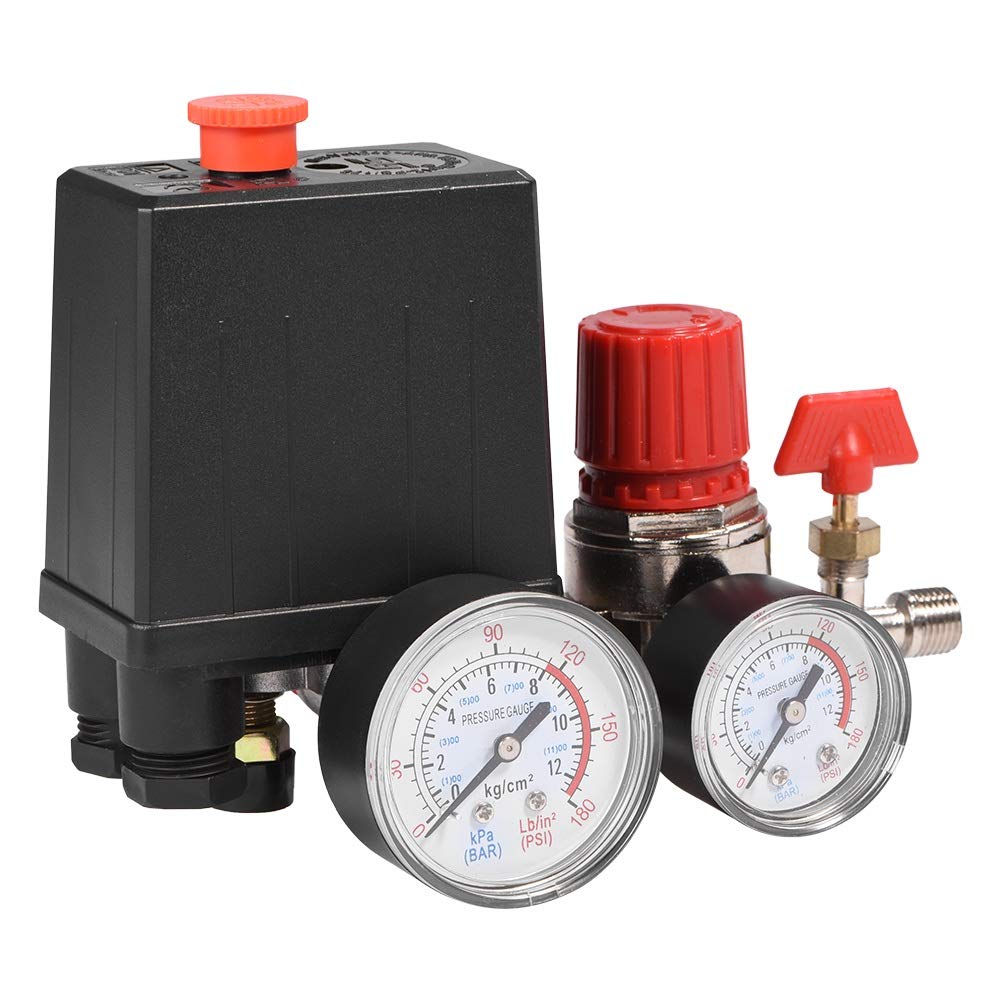 Nikou Valve de compresseur d'air - Régulateur de vanne de régulation de manomètre avec manomètres pour compresseur