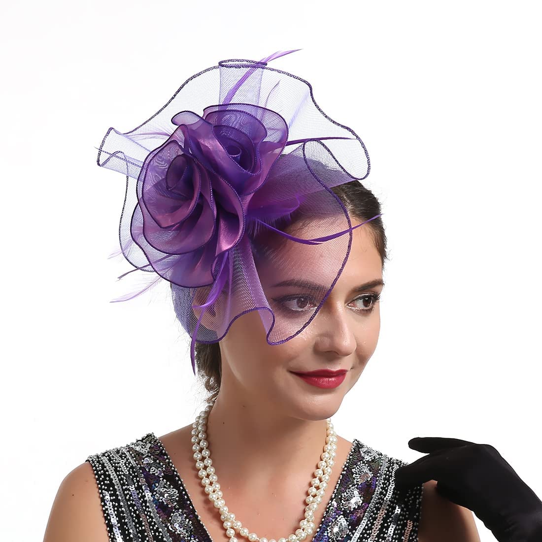 Topoq Women's Purple Fascinators Wedding Fascinators Tea Party Hat Flapper Pillbox Fascinator Headband Derby Ascot Hat With Headband Hairclips Headdress Headpieces