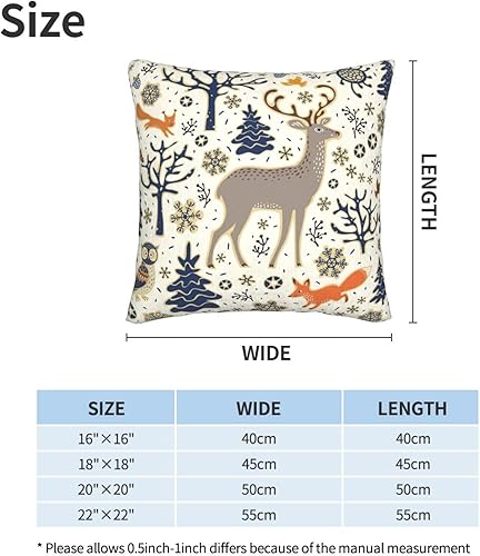 Miniatura 2 de Juego de 2 fundas de almohada con diseño de ciervos y bosques de invierno, diseño de búho, zorro, ardilla, pájaros, árboles y copos de nieve,