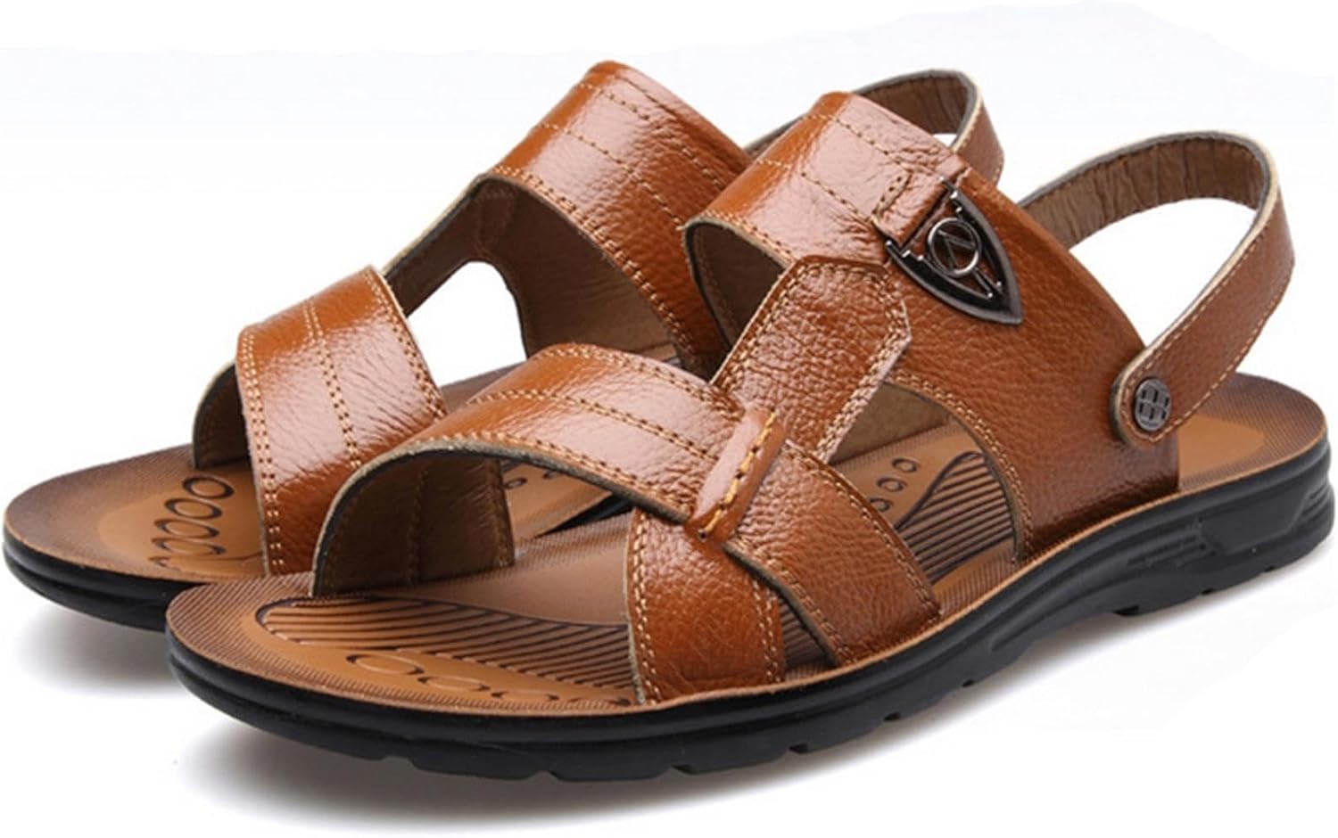 PPXID Men's Big Size Leather Flat Sandbeach Sandals Casual Slipper Shoes