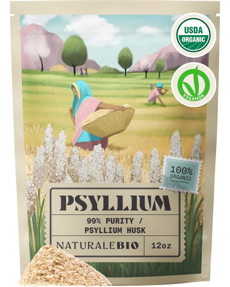 NaturaleBio Psyllium em Pó Orgânico, 99% de pureza, 340 g