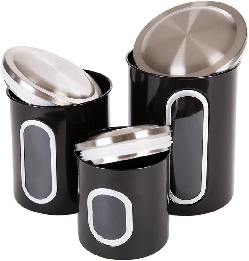 THRICH Airtight Multi-purpose Kitchen Canisters with Fingerprint Resistance Food Grade Stainless Steel Lid, Crystal Clear Visual Window, Set of 3, Sizes Including 1 each 41oz, 85oz, and 129oz (Red)