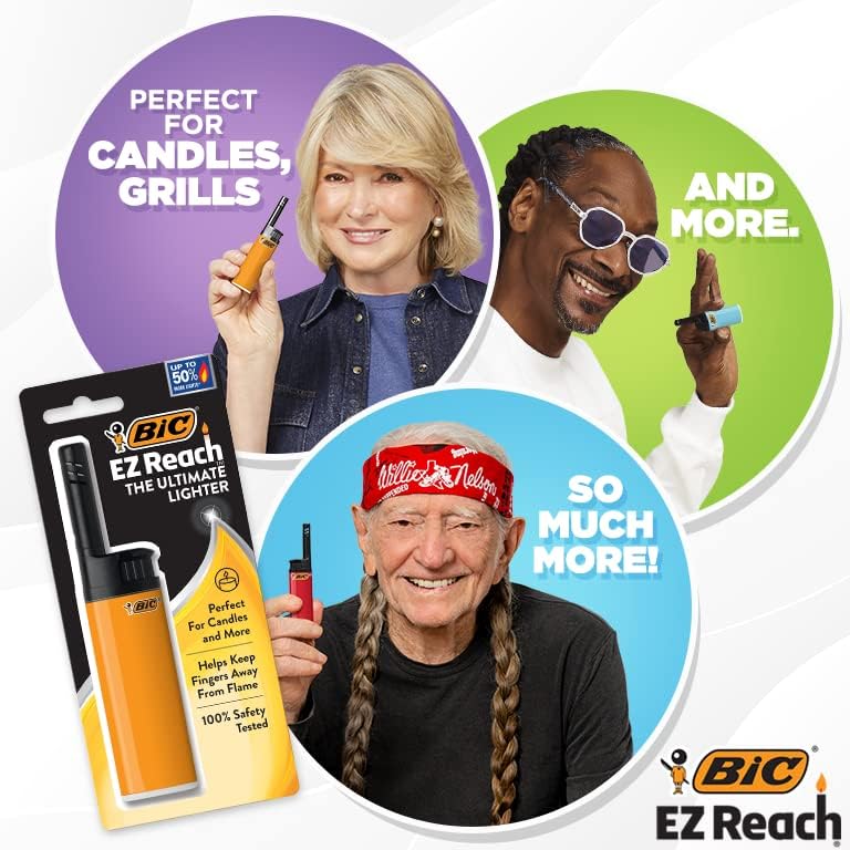 BIC EZ Reach Candle Lighter, The Ultimate Lighter with Wand for Candles, Assorted Designs, 3 Count Pack of Lighters