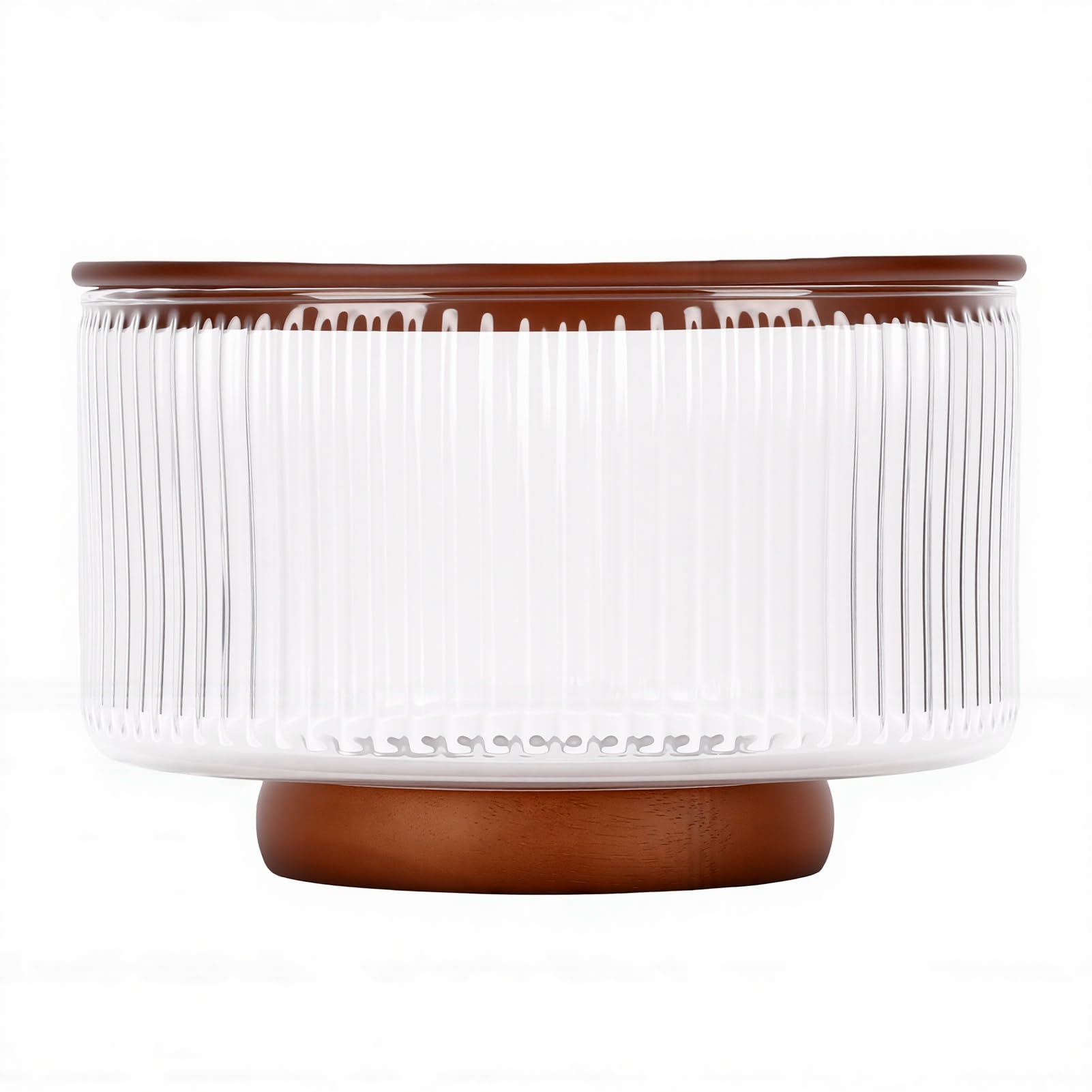 Ensaladera de Vidrio Transparente con Tapa de Madera de, Plato para Servir de Gran Capacidad de 9,06 Pulgadas, Frutero Acanalado para Bocadillos de Pasta, Regalo de Cena Familiar (claro)