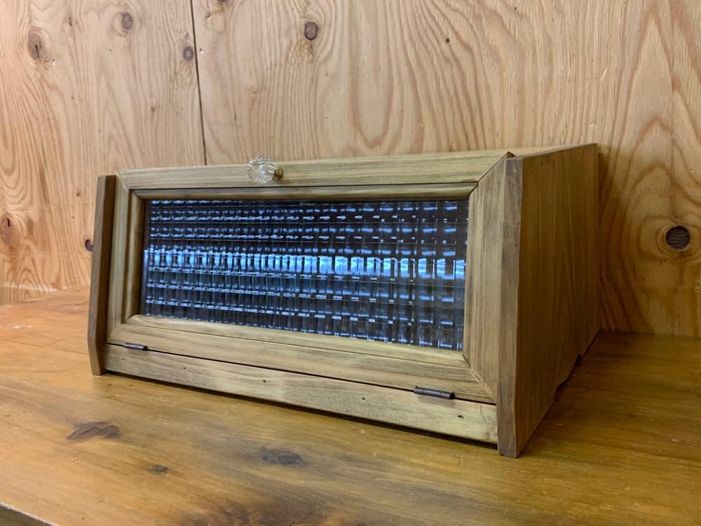 角型ブレッドケース チェッカーガラス アンティークブラウン 40&times;28&times;18cm パンプキンノブ 横長タイプ ひのき 木製 オーダー
