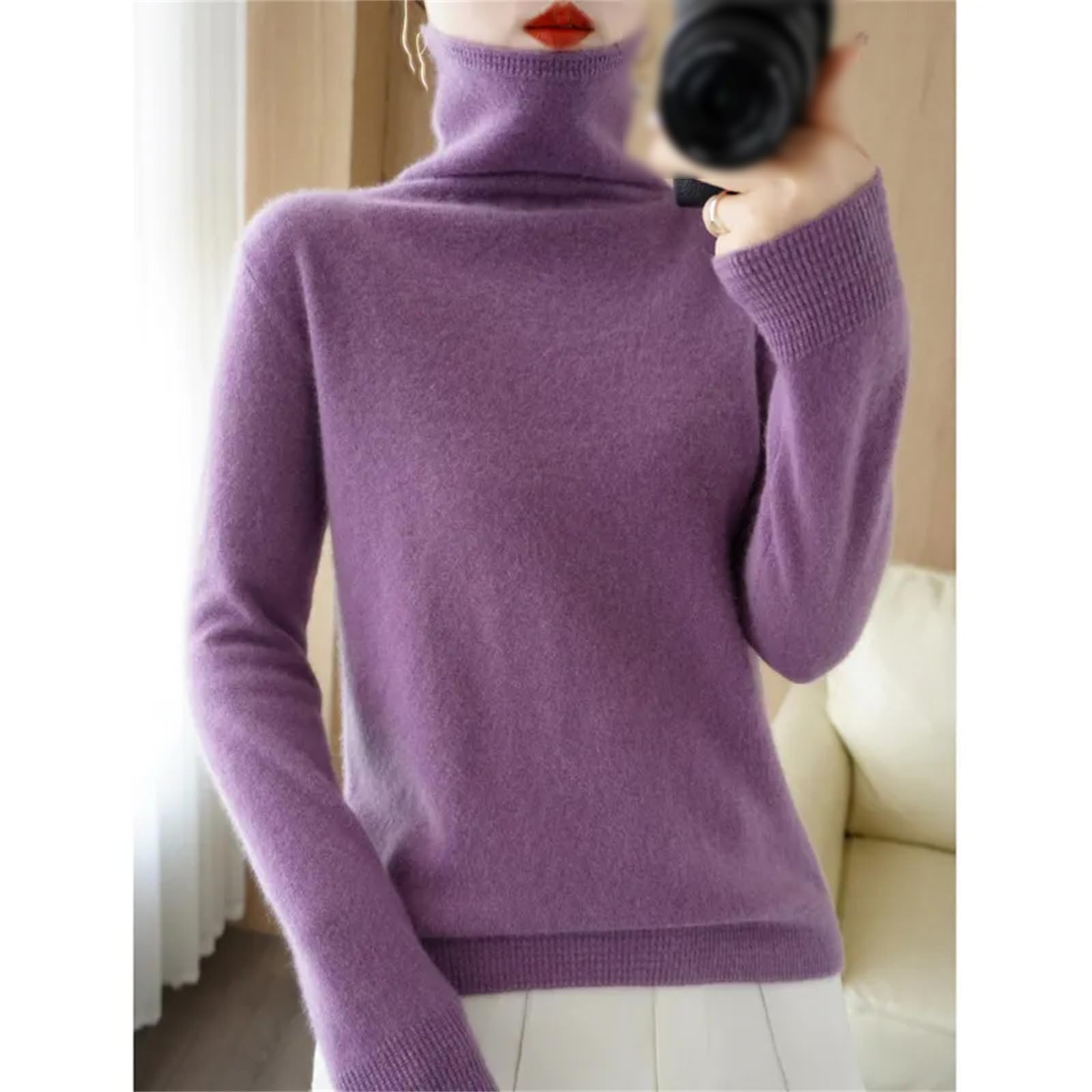 Maglione in o Lana Autunno E Inverno Pullover con Colletto dal Design A Ferro di Cavallo da Donna Top Lavorato A Maglia Casual