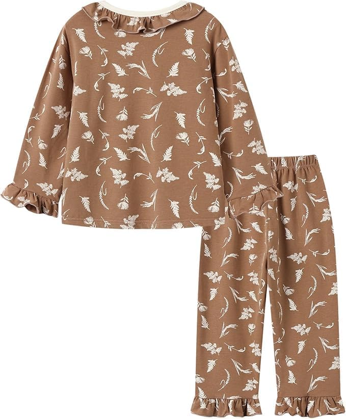Mud Kingdom Girls Pajama Set with Long Sleeve Kids Ruffled Printing Pjs Sleepwear Spring Fall