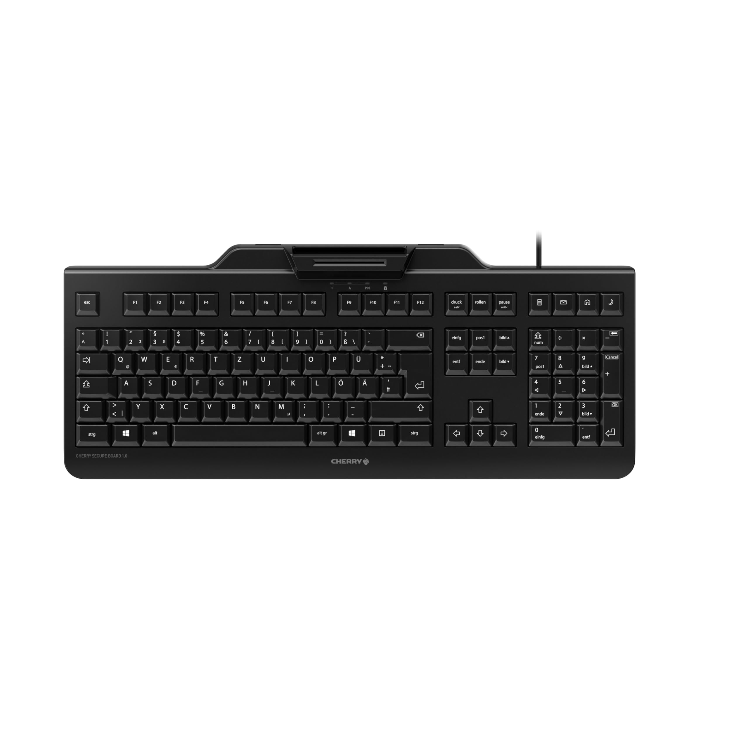 CHERRY Secure Board 1.0, Kabelgebundene Security-Tastatur mit Kartenleser und RFID/NFC-Schnittstelle, Deutsches Layout (QWERTZ), USB-A Anschluss, Schwarz