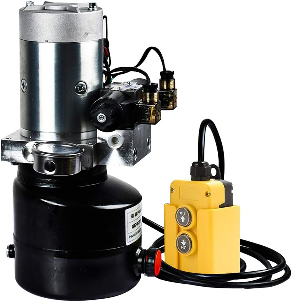 ECO LLC 3 Quart Double Acting 12V Hydraulic Power Unit 3200 PSI Max. Hydraulic Pump DC 12V Dump Trailer with Hydraulic Pressure Gauge