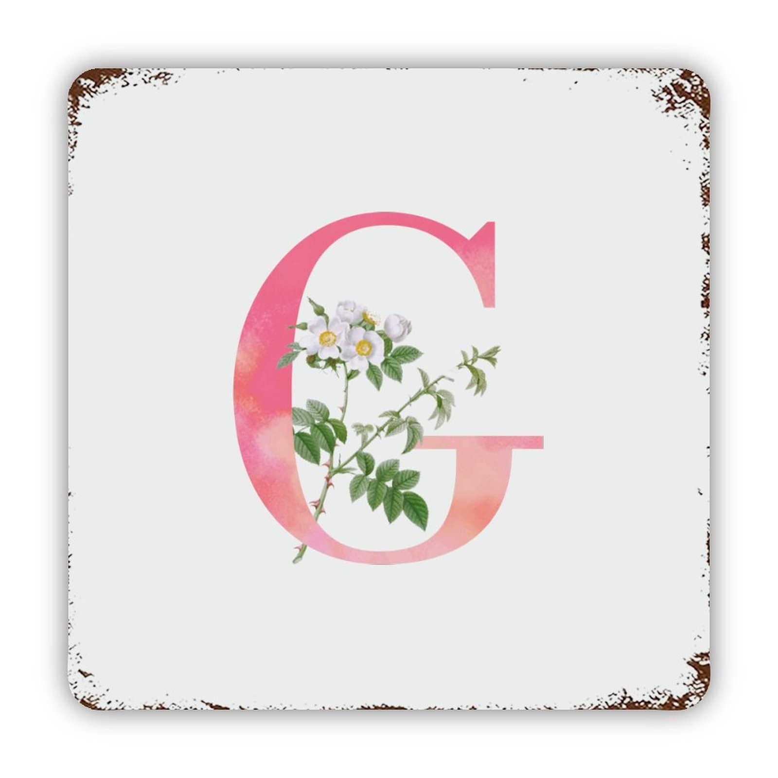ENEDNATE Pink Watercolor Floral Initial Alphabet Monogram Letter G Vintage Man Cave Metal Sign 12x12 Decorative Aluminum Tin Sign for Indoor Outdoor Kitchen Bar Restaurant Cafe Pub Wall Art Decor