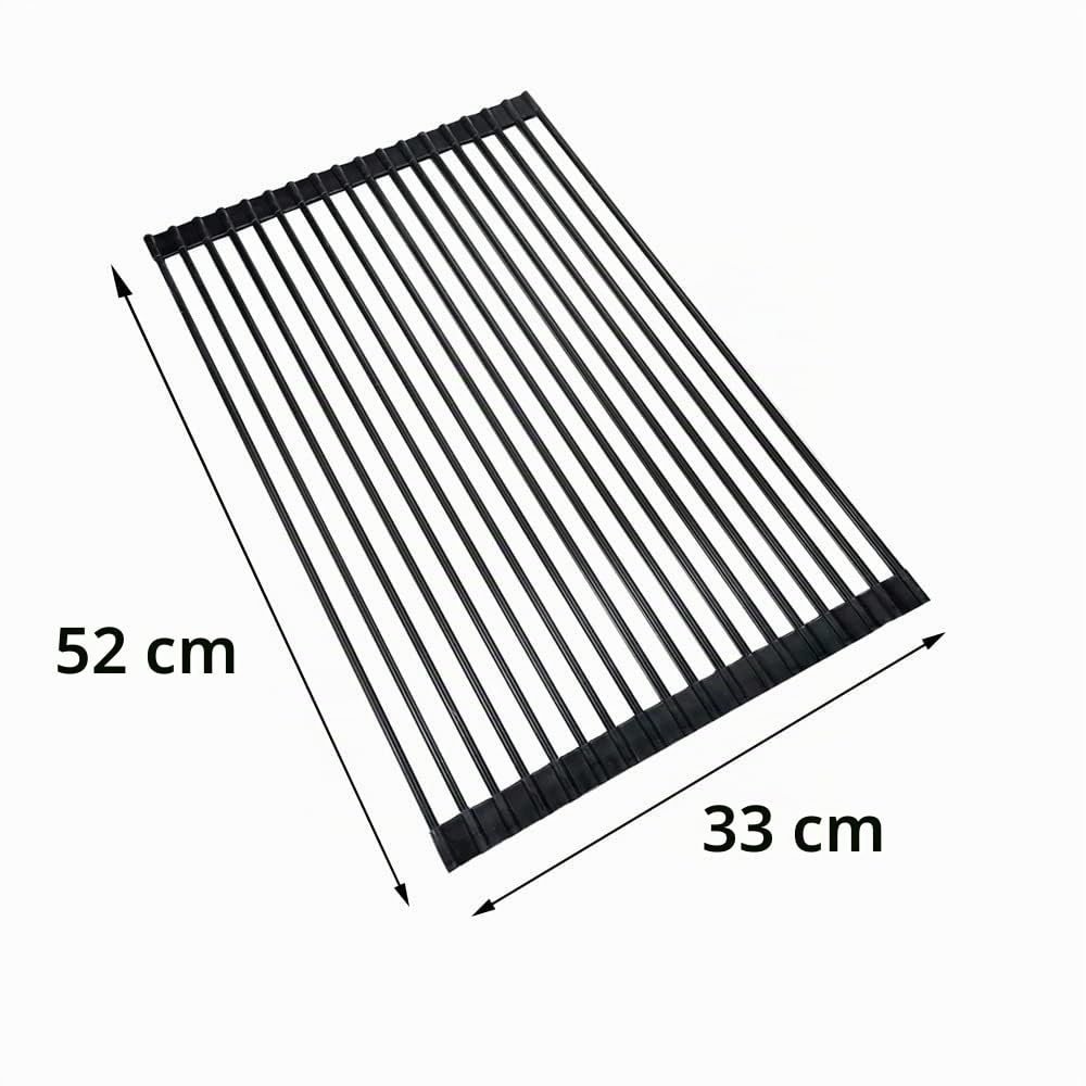 Escurridor de platos enrollable sobre el fregadero. Escurridor de cocina plegable, barra de acero inoxidable totalmente cubierta de silicona, resistente al calor, rejilla antideslizante para