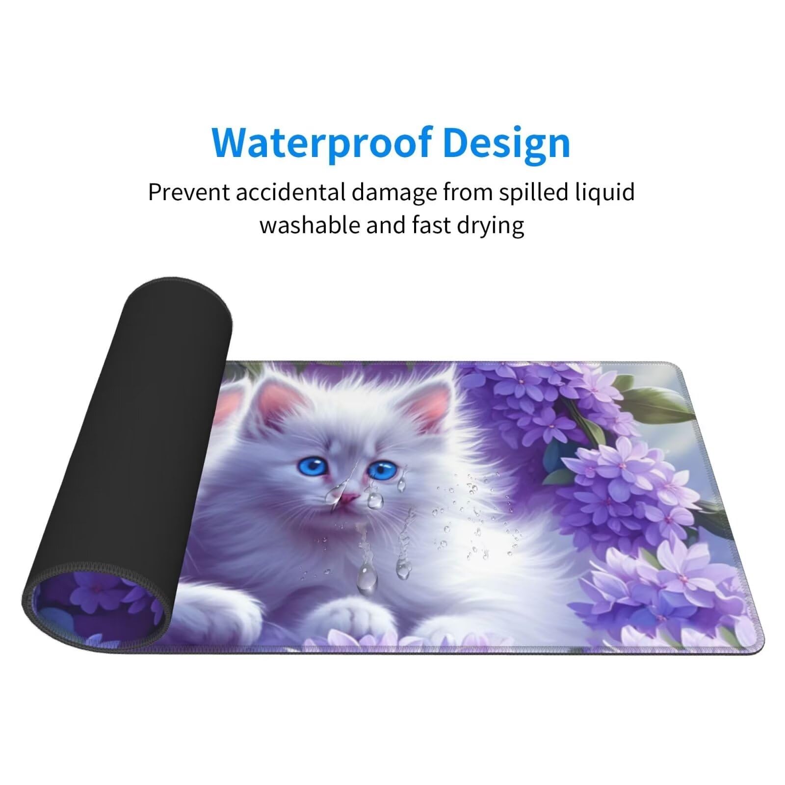 Tappetino Mouse, Tappetino Mouse Gaming Grande XXL 1500x800x3mm Tappetino Scrivania Mouse Pad, Base in Gomma Antiscivolo, Bordi Cuciti,Lavabile, Mousepad per Ufficio e Gaming (Gatto bianco) R-22