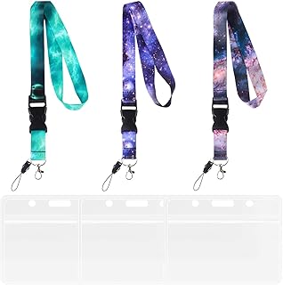 3 Pack Lanyard with Card Holder Galaxy Lanyard Neck Straps Personalised Printed Lanyard Necklace with Transparent ID Card Holder Keyring Premium Lanyard Clear Badge Holder for Office Name Badge Keys