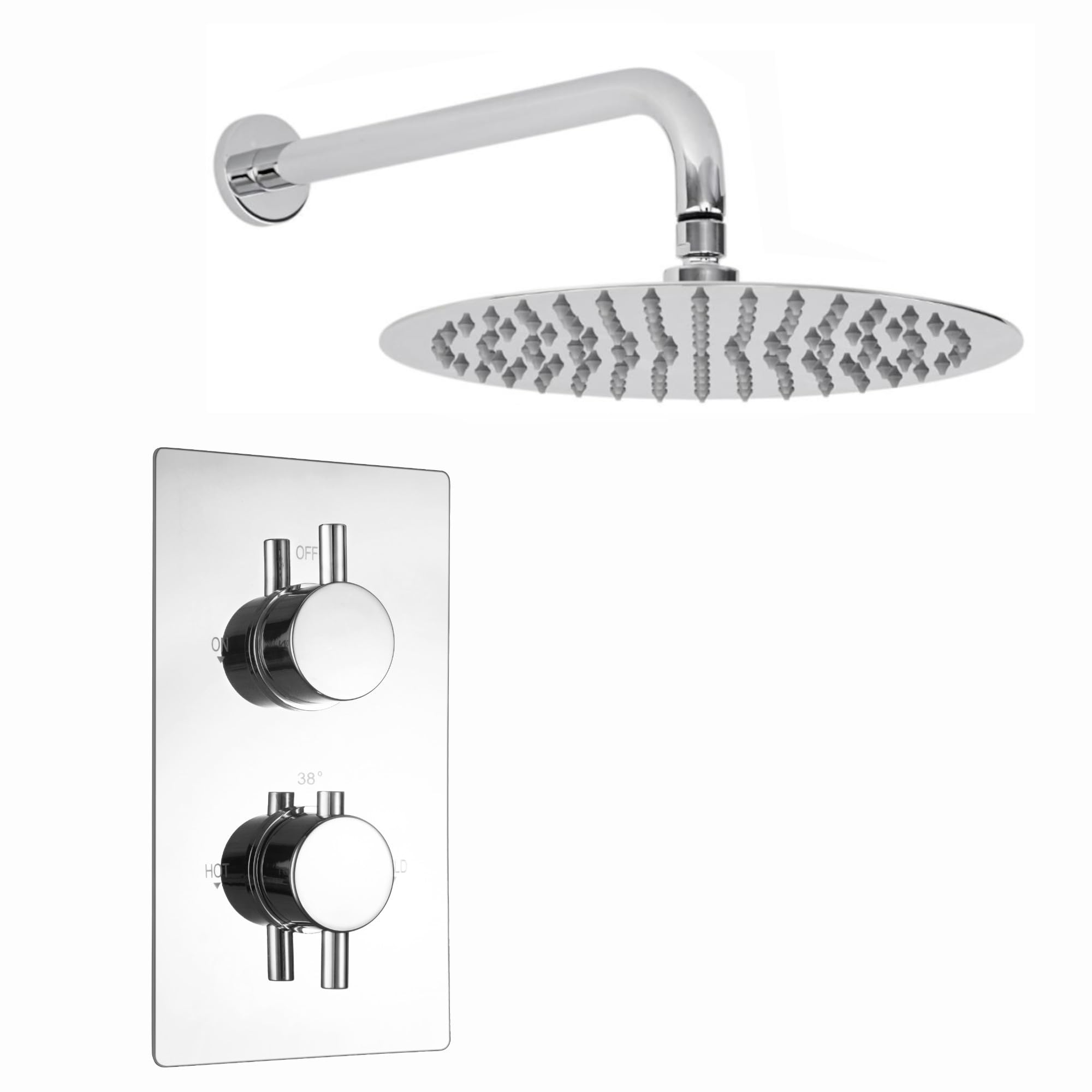 ENKI SH0032 Concealed Round Thermostatic Shower Set Chrome 8" Wall Mounted Head