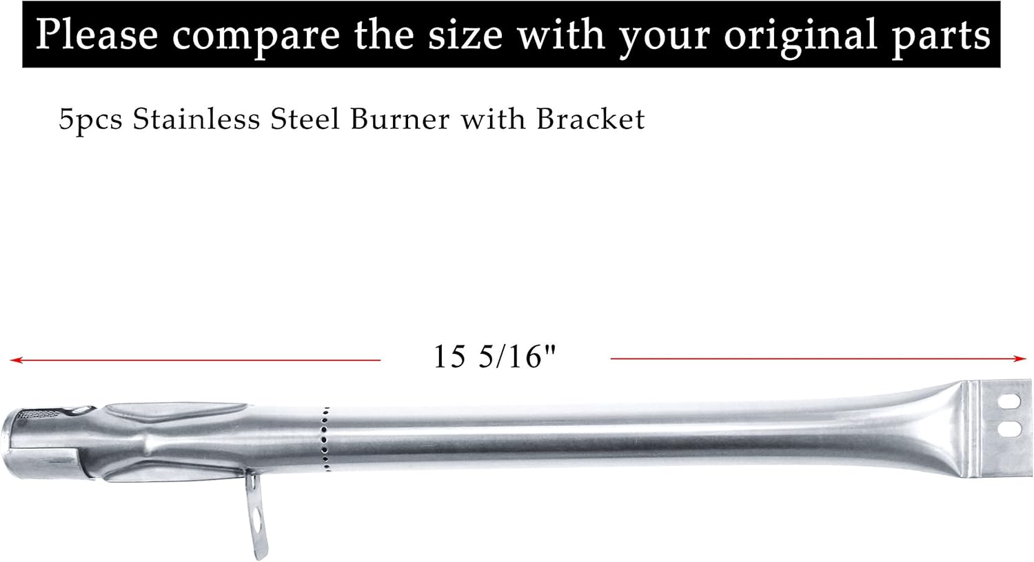 Hisencn Grill Burner Tube Replacement for Brinkmann 810-2511-S, 810-2512-S, 810-3660-S, 810-4220-S, 810-4535-S and more Gas Grill Models, 15 5/16 inch Stainless Steel Burner Pipe