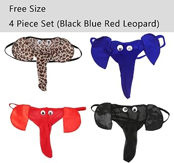 CCBFY 4-Pack Men Lingerie G-String T-Back Thongs Underwear Elephant Pants Briefs Bottom 4 Piece Set (Black Blue Red Leopard)