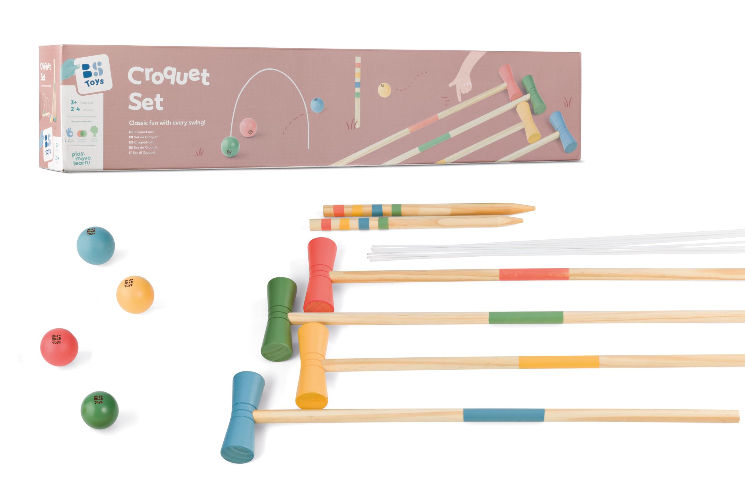 BS Toys – Holz-Krocket-Set – Schlagen Sie die Bälle durch die Tore – 2-4 Spieler – Ab 3 Jahren