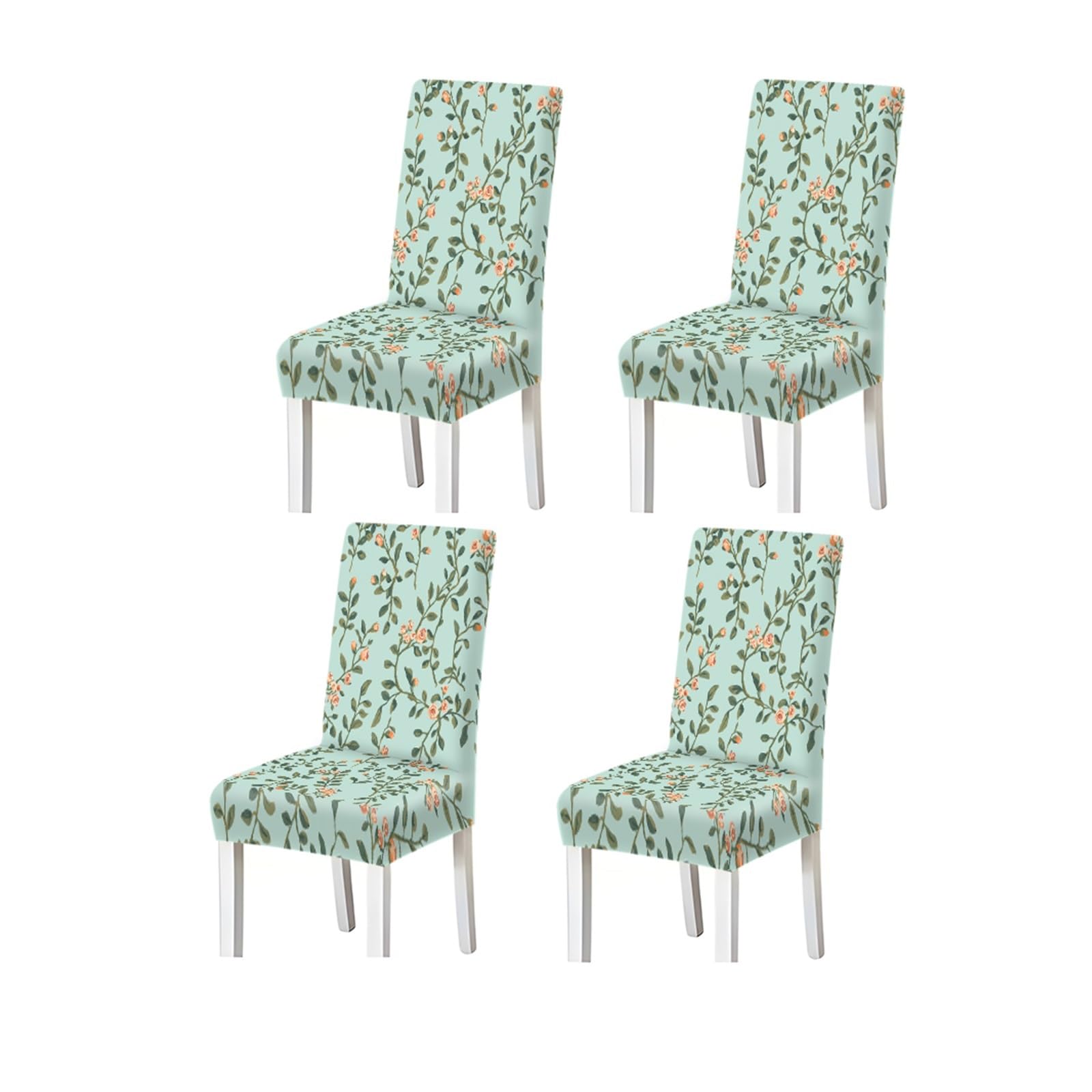 BOSUYBN Mint Green Rose Vine Pattern Print Dining Chair Covers Set Of 2/4/6, Vintage Stretch Slipcovers For Kitchen Dining Room Furniture Protectors for Home Dining Room(4PCSChair cover)