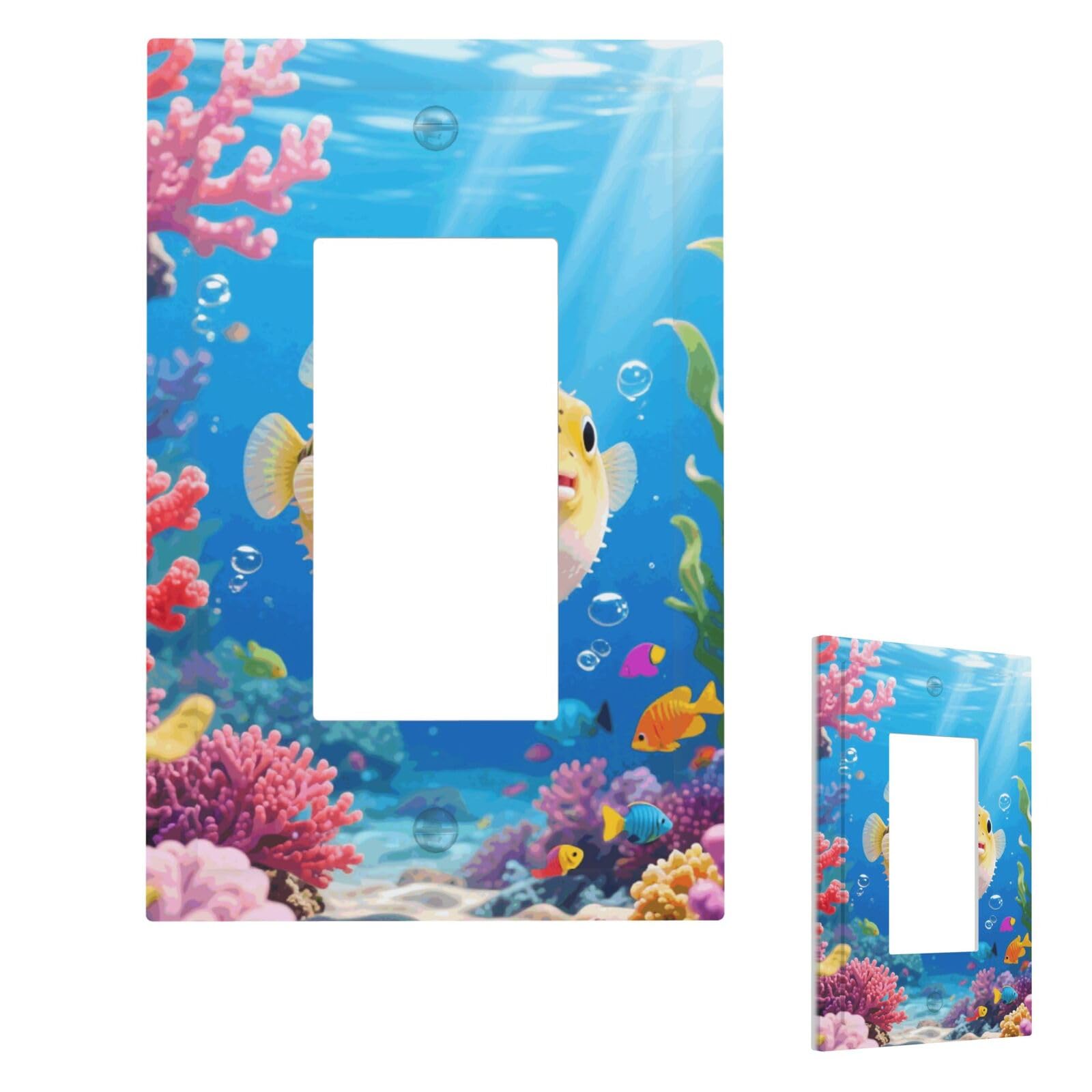Fekiloot 1 Gang Fish Wall Plate Cover Modern Decorative Light Switch Cover Unbreakable Receptacle Outlet Covers For Living Room Bedroom Home Decor