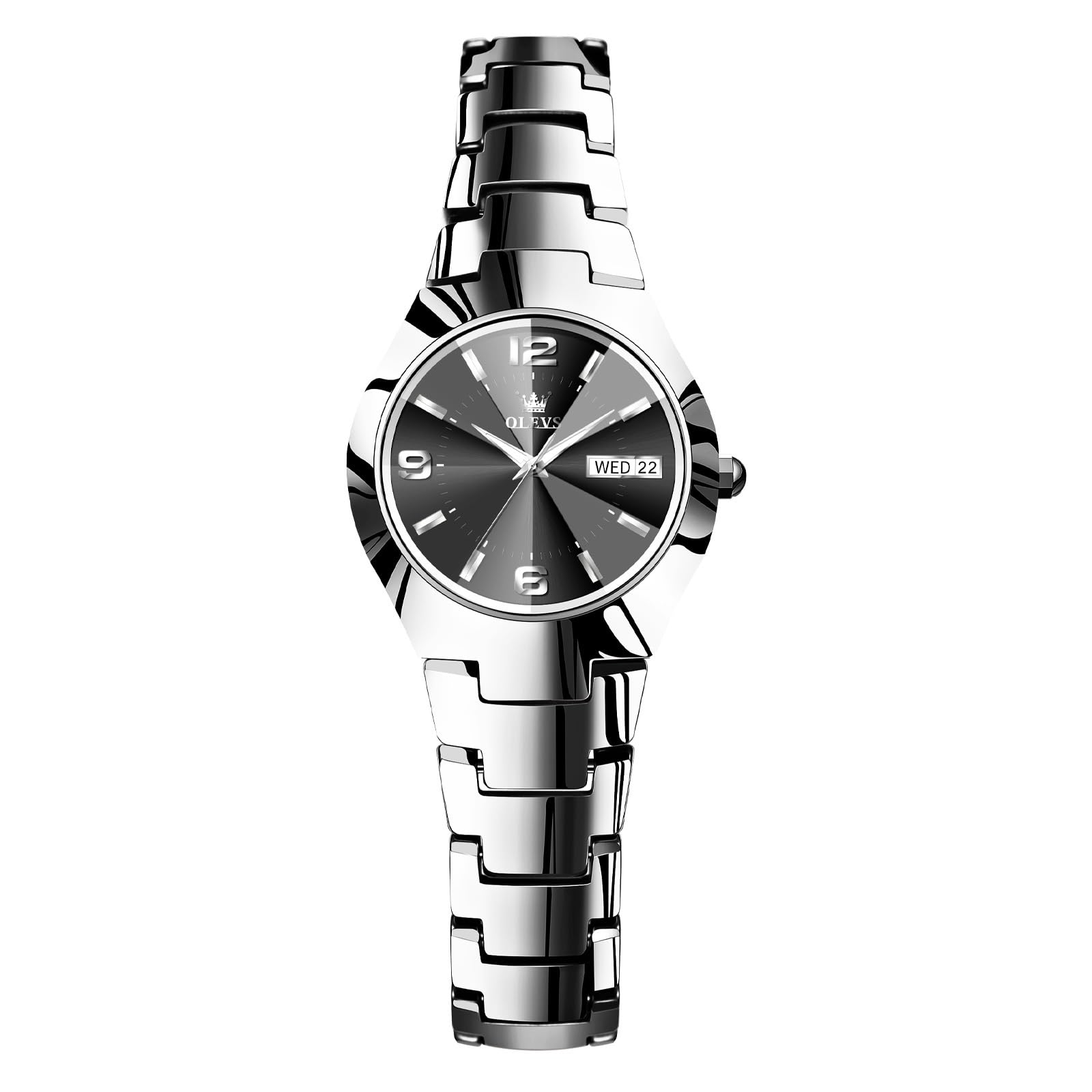 OLEVS Orologio da donna di lusso, impermeabile, analogico, al quarzo, in acciaio inox, con data e giorno, cristallo sfaccettato 3D alla moda e lancette luminose eleganti regali Relojes para Mujer