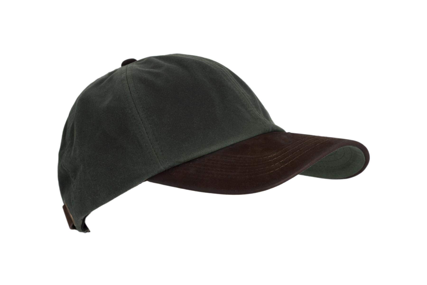 Walker And Hawkes Olive Walker & Hawkes - Uni-Sex Wax Stallington Baseball Cap 100% Waxed Cotton Suede Leather Peak - One-Size