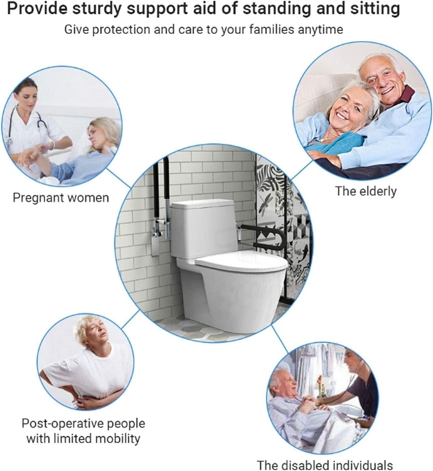 Barras de seguridad para baño para personas mayores, pasamanos abatibles para inodoro con diseño de asistencia antideslizante, barra de apoyo y barra de equilibrio para discapacitados, color negro (1