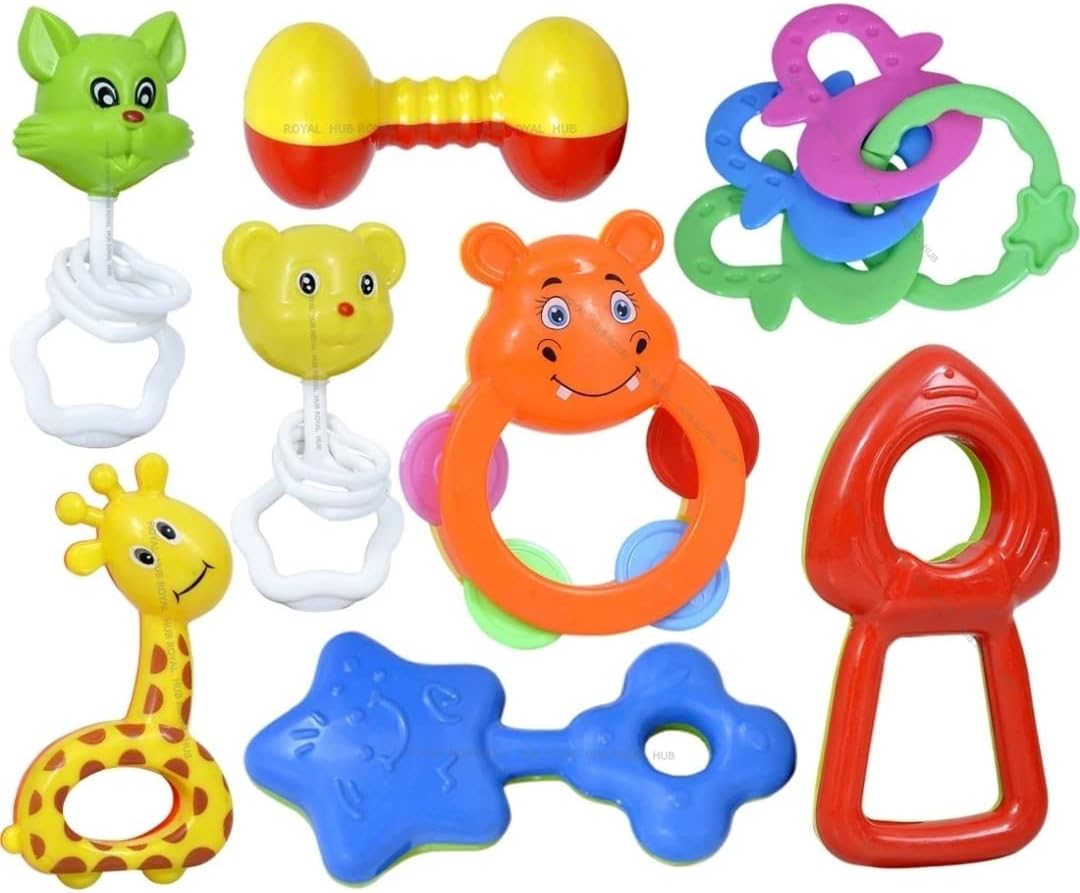 Royal Hub Rattles and Teether for Babies, Pack of 7 Pcs - Colourful Lovely Attractive Rattles and Teether for Babies, Toddlers & Children,Plastic,Multi Color
