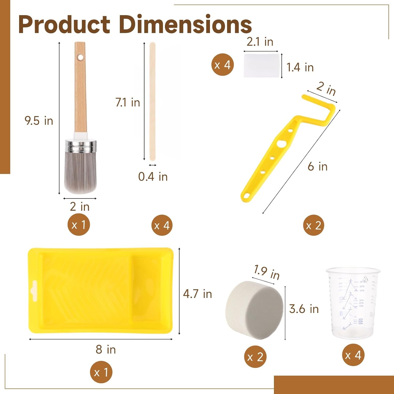 18 Pcs Paint Brush and Roller Set, Painting Supplies Kit, Cabinet Painting Kit with Excellent Filament Brush, Lint-Free Rollers, Plastic Cups, Foam Pads, Wooden Sticks, Paint Tray