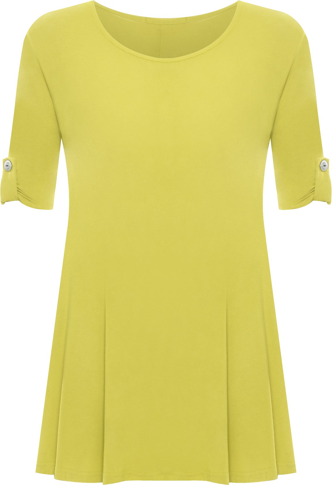 Wearall Women's Yellow Plus Size Plain Turn Up Button Short Sleeve Stretch Top - 20-22